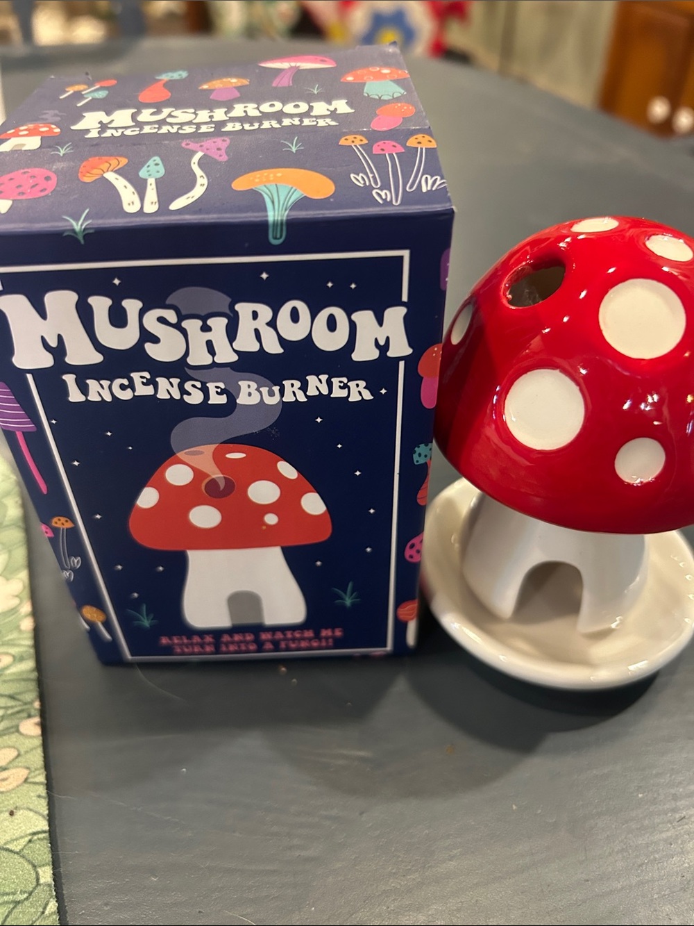 Mushroom Incense Burner - Red & White Ceramic Holder